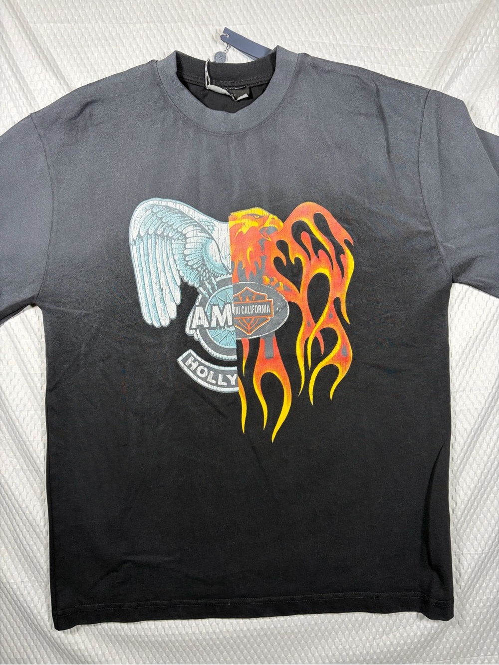 AMIRI Men's Medium Oversized Graphic T-Shirt Vintage Faded
Wash Flame Eagle